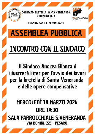 Pesaro - Opere accessorie, mercoledì sera assemblea pubblica a Santa Veneranda